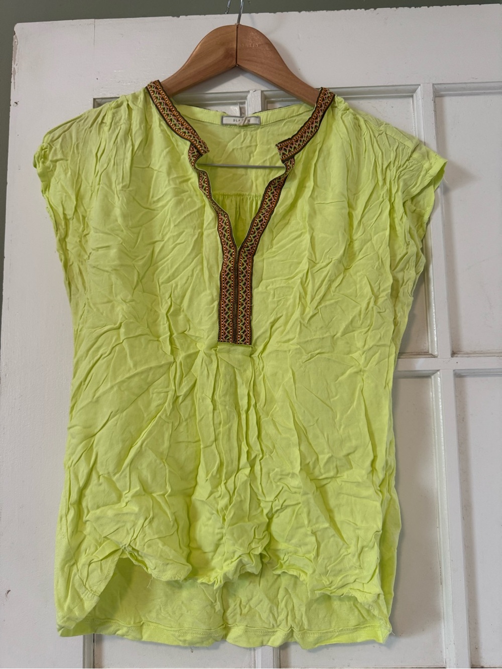 Pleione Lime Embroidered V-Neck Tunic